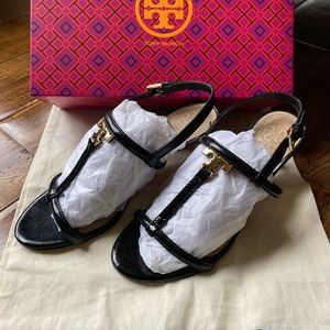 Tory Burch Patent T-Strap Logo Heels